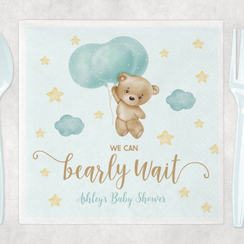 Teddy Bear and Blue Balloons Baby Shower Napkins
