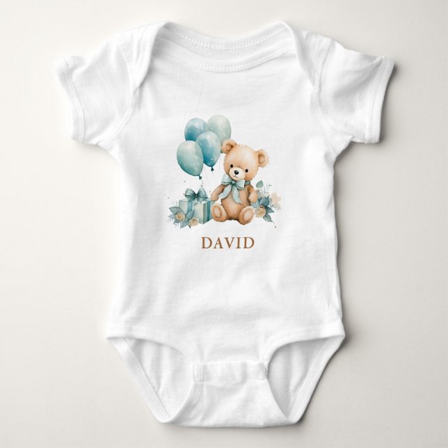 Teddy Bear and Blue Balloons Bodys Baby Bodysuit (Front)