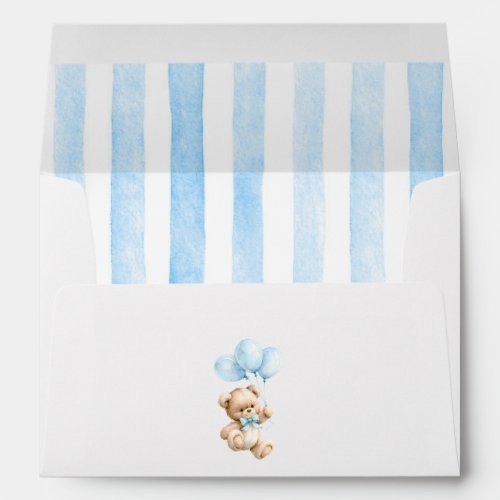 Teddy Bear and Blue Balloons Boy Baby Shower Envelope