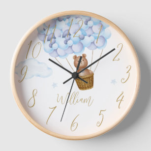 Teddy Bear And Blue Balloons Personalized Clock