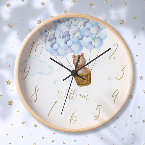Teddy Bear And Blue Balloons Personalized Clock