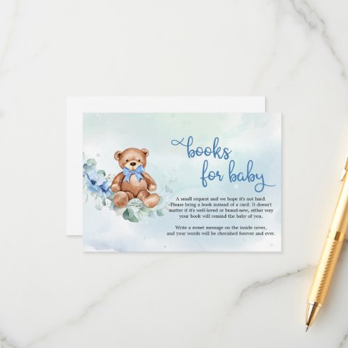 Teddy Bear and Blue Floral Boho Books For Baby Enclosure Card