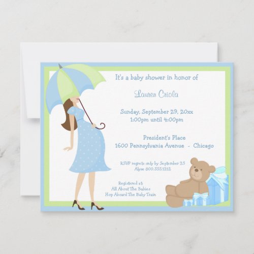 Teddy Bear And Blue Gift Baby Shower Invitation