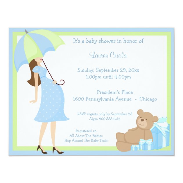 Teddy Bear And Blue Gift Baby Shower Invitation