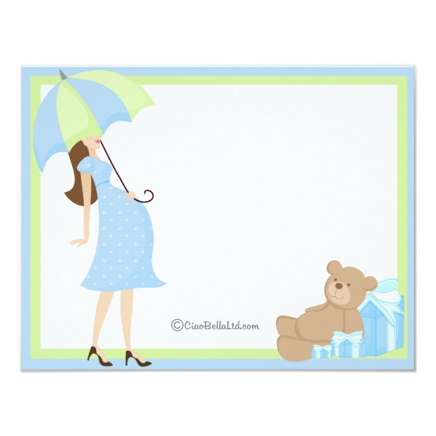 Teddy Bear And Blue Gift Baby Shower Invitation