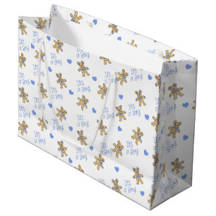 Teddy Bear and Blue Hearts Baby Shower Large Gift Bag