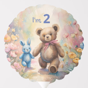 Teddy bear and Bunny In a Pastel Garden Balloon