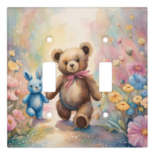 Teddy bear and Bunny In a Pastel Garden Light Switch Cover