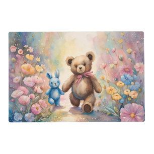 Teddy bear and Bunny In a Pastel Garden Placemat