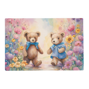 Teddy bear and Bunny In a Pastel Garden Placemat
