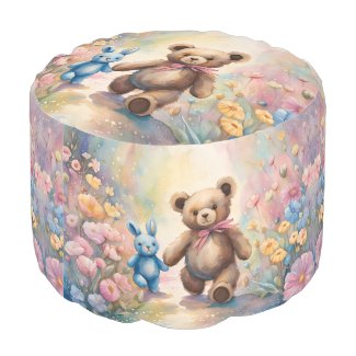 Teddy bear and Bunny In a Pastel Garden