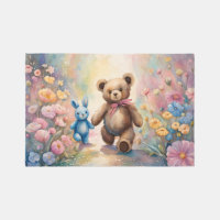 Teddy bear and Bunny In a Pastel Garden