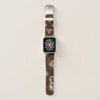Teddy bear and butterfly on brown apple watch band