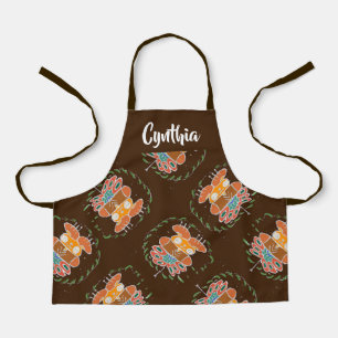 Teddy bear and butterfly on brown apron