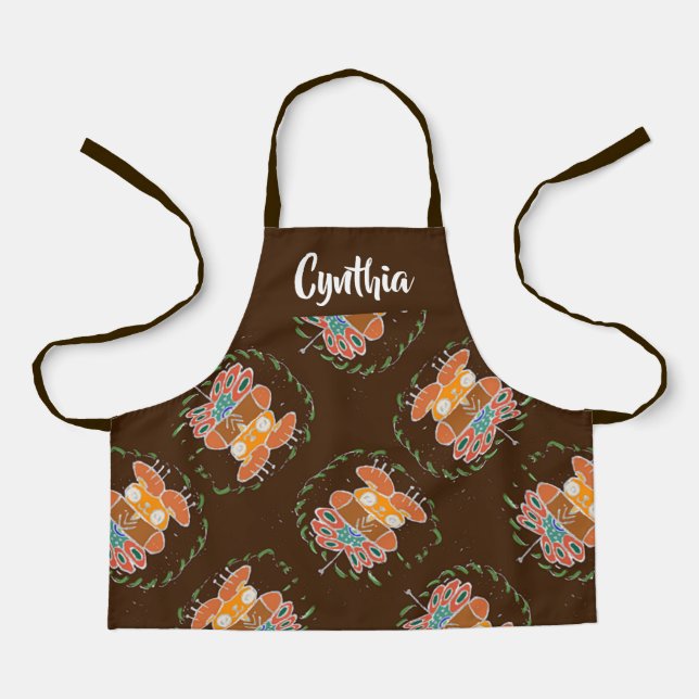 Teddy bear and butterfly on brown apron (Front)