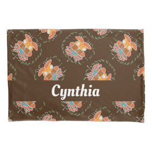 Teddy bear and butterfly on brown pillow case