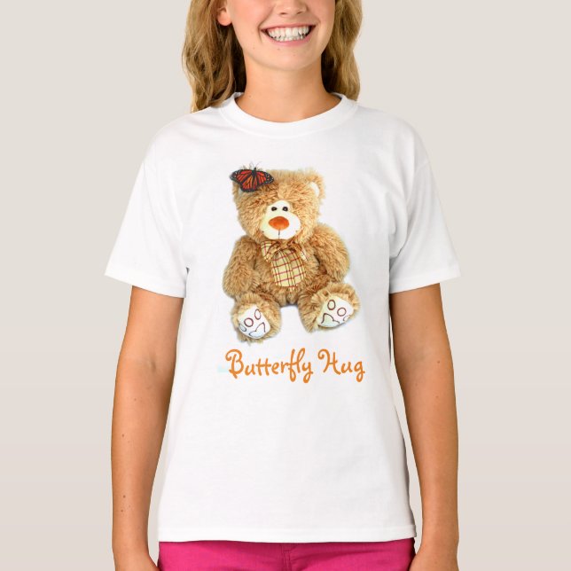 Teddy Bear and Butterfly T for Girls T-Shirt (Front)