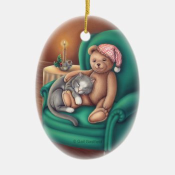 Teddy Bear And Cat Ornament by gailgastfield at Zazzle