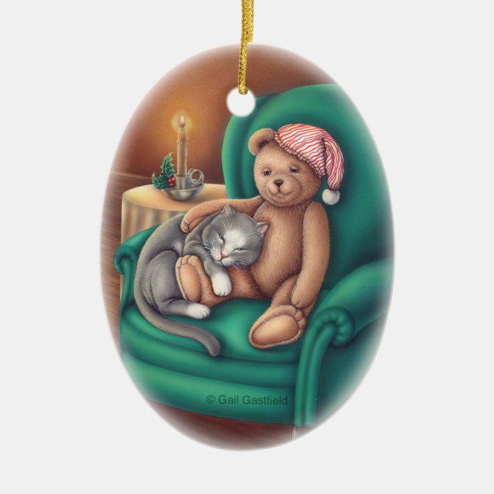 Teddy Bear and Cat Ornament