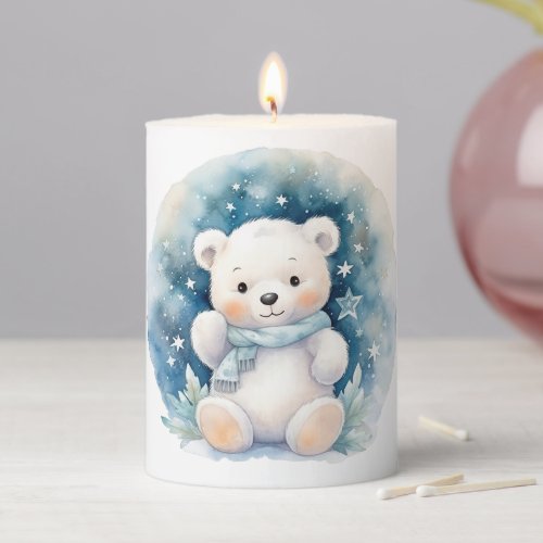 Teddy Bear and Christmas  Pillar Candle