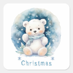 Teddy Bear and Christmas Square Sticker