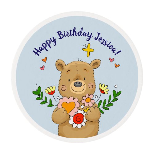 Teddy Bear and Flowers Birthday Party Edible Frosting Rounds