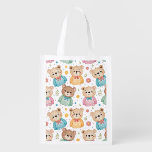 Teddy bear and flowers grocery bag