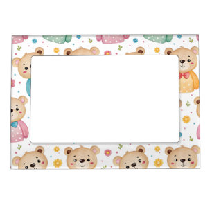 Teddy bear and flowers magnetic frame