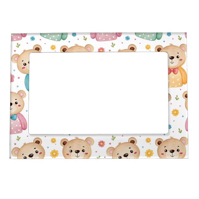 Teddy bear and flowers magnetic frame (Front)