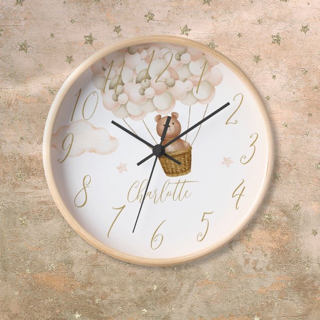 Teddy Bear And Gold Balloons Personalized Clock (Teddy Bear And Gold Balloons Personalized Clock)