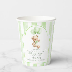 Teddy Bear and Green Balloons Cute Baby Shower Paper Cups