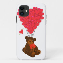 Teddy bear and heart balloons