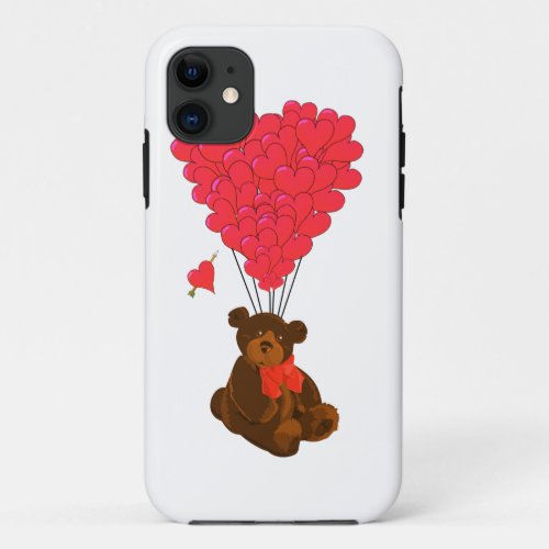 Teddy bear and  heart balloons iPhone 11 case