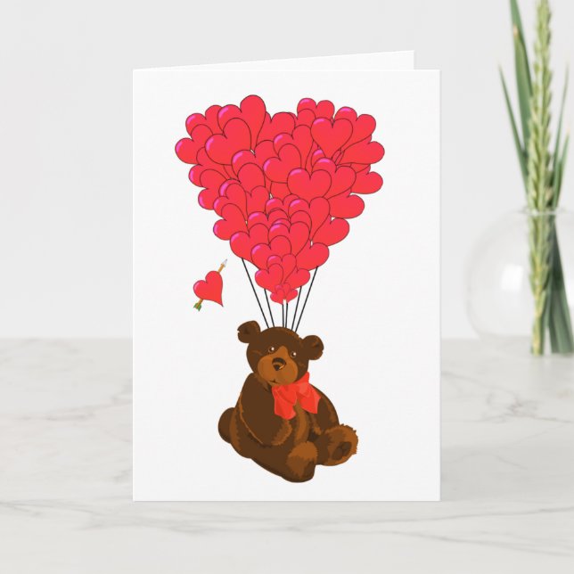Teddy bear and  heart balloons holiday card (Front)
