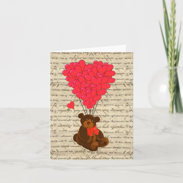 Teddy bear and heart holiday card (Front)
