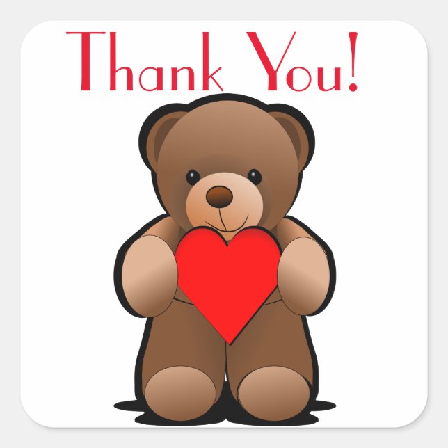 Teddy Bear and Heart Thank You Label (Front)