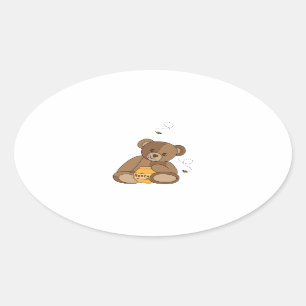 Teddy Bear And Honey Oval Sticker