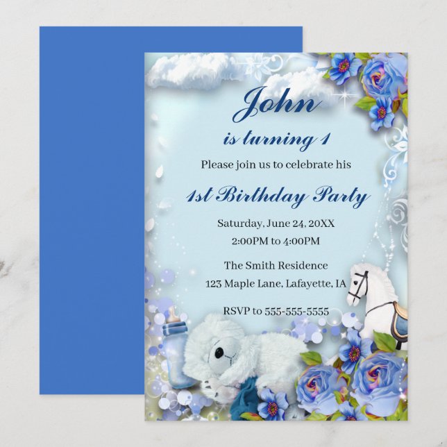 Teddy Bear And Horse Birthday Party Invitation (Front/Back)