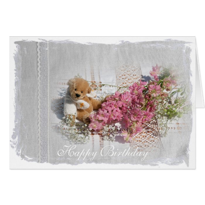 Teddy Bear and Lace Shabby Chic Birthday Card