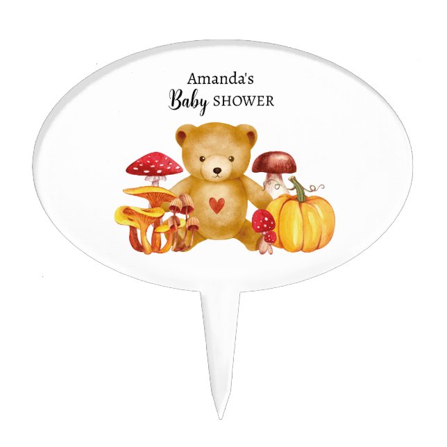 Teddy Bear and Mushroom Wonderland Cake Topper (Front)