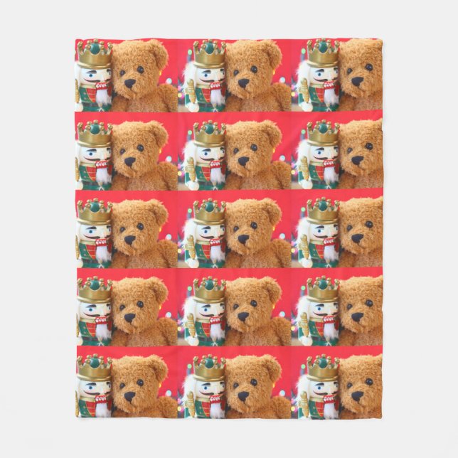 Teddy bear and nutcracker fleece blanket (Front)