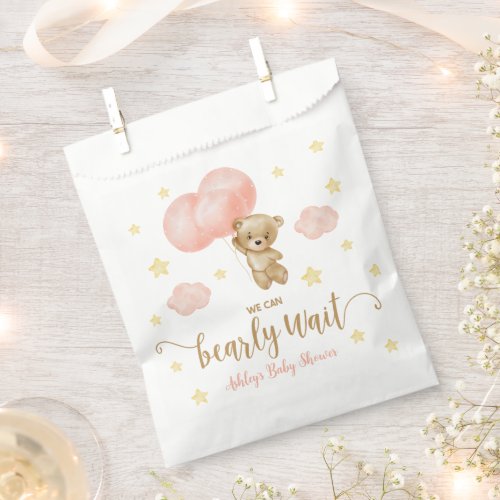 Teddy Bear and Pink Balloons Baby Shower Favor Bag