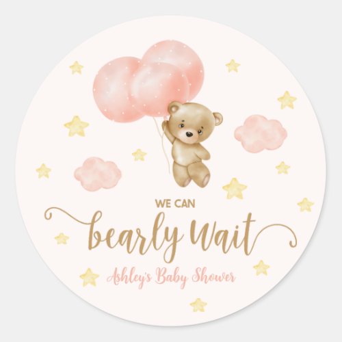 Teddy Bear and Pink Balloons Baby Shower Favor Classic Round Sticker