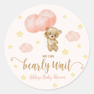 Teddy Bear and Pink Balloons Baby Shower Favor Classic Round Sticker