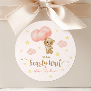 Teddy Bear and Pink Balloons Baby Shower Favor Classic Round Sticker