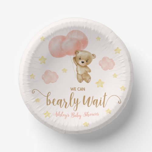 Teddy Bear and Pink Balloons Baby Shower Paper Bowls