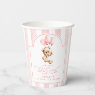 Teddy Bear and Pink Balloons Cute Baby Shower  Paper Cups