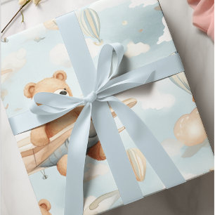 Teddy Bear and Plane Kids Seamless Pattern Wrapping Paper
