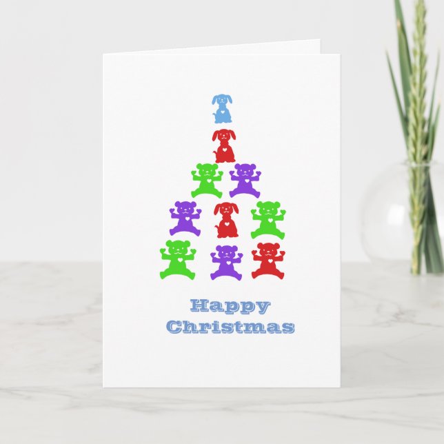 Teddy Bear and Puppy Christmas Holiday Card (Front)