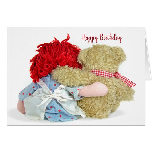 Teddy Bear and Rag Doll birthday Cards (Front Horizontal)